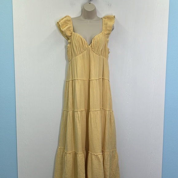 Free The Roses - Yellow Sweetheart With Raw Edges Details Maxi Dress Size  Large - Picture 5 of 14